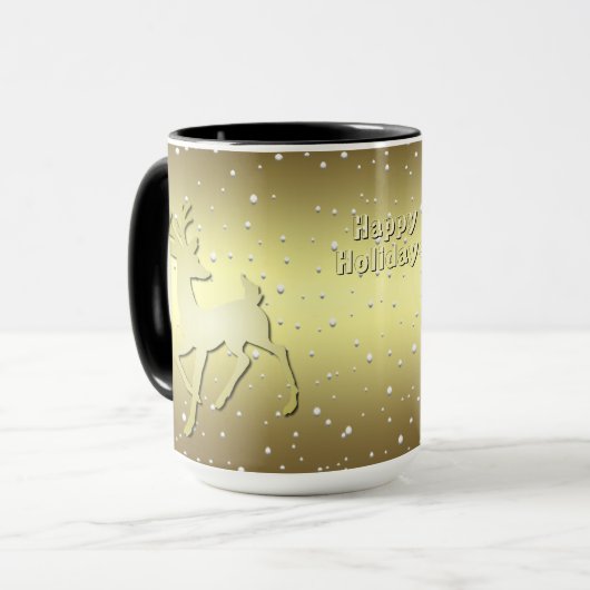 Golden Reindeer Snowy Holiday Mug Tasse (Vorderseite Links)