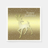 Golden Reindeer Snowy Holiday Napkin Serviette (Vorderseite)
