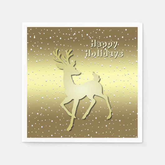Golden Reindeer Snowy Holiday Napkin Serviette (Vorderseite)
