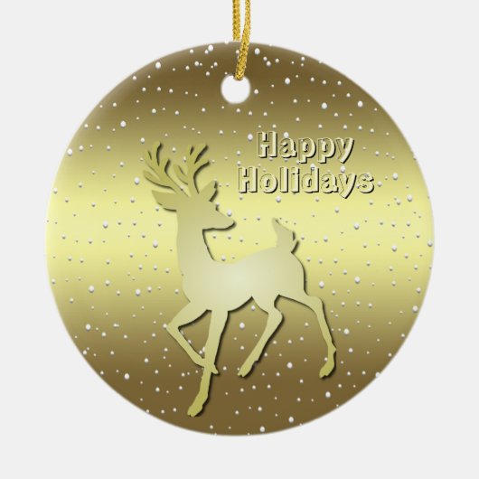 Golden Reindeer Snowy Holiday Ornament (Vorne)