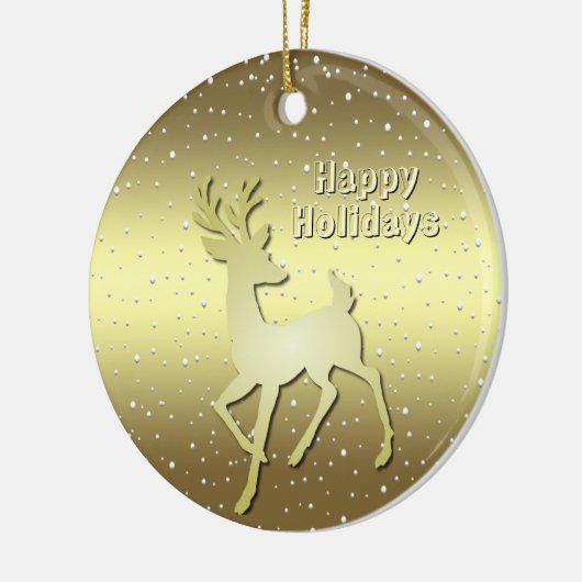 Golden Reindeer Snowy Holiday Ornament (Links)