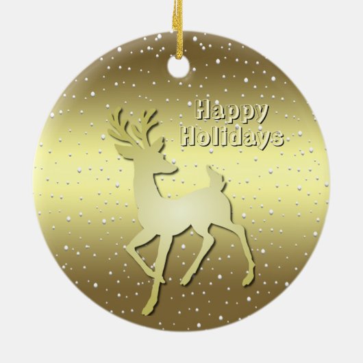 Golden Reindeer Snowy Holiday Ornament (Hinten)