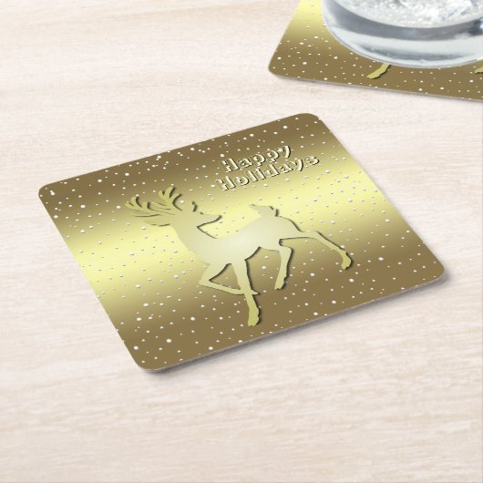 Golden Reindeer Snowy Holiday Paper Coaster Rechteckiger Pappuntersetzer (angewinkelt)