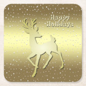 Golden Reindeer Snowy Holiday Paper Coaster Rechteckiger Pappuntersetzer (Vorderseite)