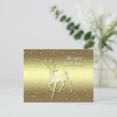 Golden Reindeer Snowy Holiday Postcard Postkarte (Stehend Vorderseite)