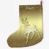 Golden Reindeer Snowy Holiday Stocking Großer Weihnachtsstrumpf (Rückseite)