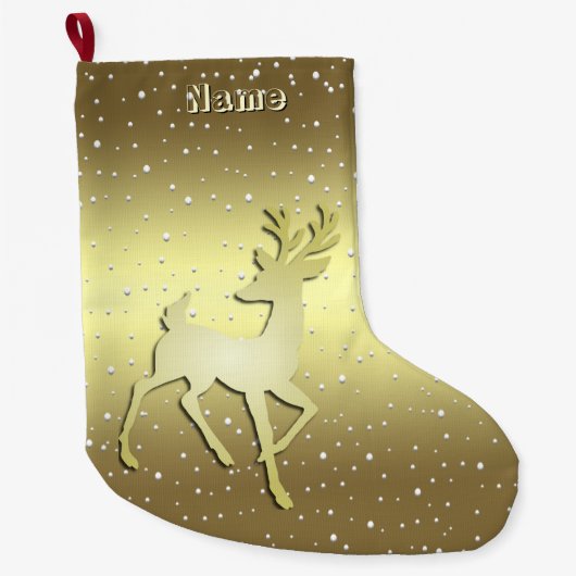 Golden Reindeer Snowy Holiday Stocking Großer Weihnachtsstrumpf (Vorderseite)