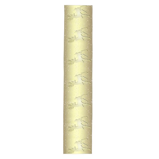 Golden Reindeer Snowy Holiday Table Runner Mittelgroßer Tischläufer (Vorderseite)