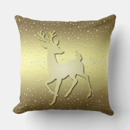 Golden Reindeer Snowy Holiday Throw Pillow Kissen
