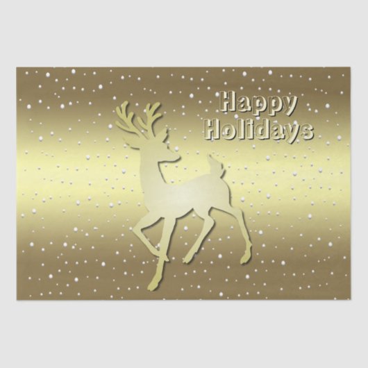 Golden Reindeer Snowy Holiday Tissue Paper Seidenpapier (Vorderseite)
