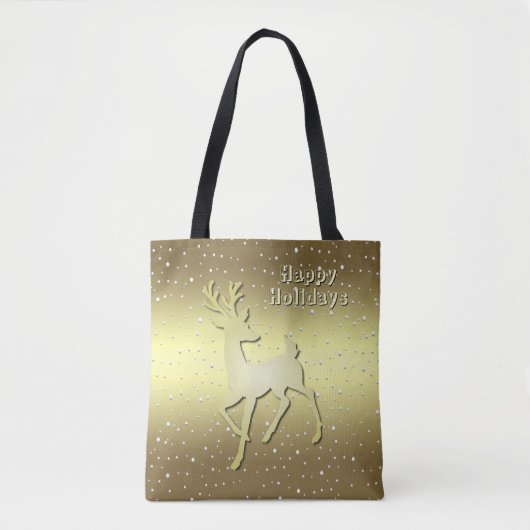 Golden Reindeer Snowy Holiday Tote Bag Tasche (Vorderseite)