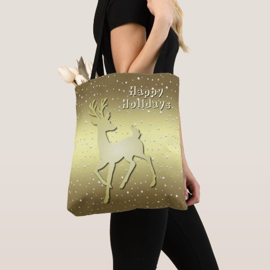 Golden Reindeer Snowy Holiday Tote Bag Tasche (Von Nahem)