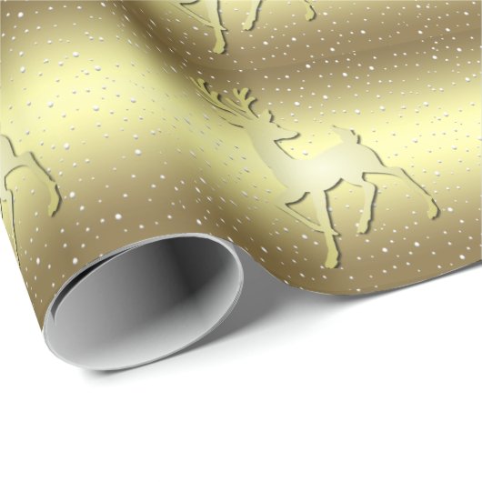 Golden Reindeer Snowy Holiday Wrapping Paper Geschenkpapier (Rolleneckpunkt)