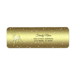 Golden Reindeer Snowy Return Address Label