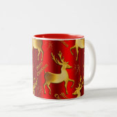 Golden Rentier am Roten Weihnachten Zweifarbige Tasse (VorderseiteRechts)