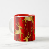 Golden Rentier am Roten Weihnachten Zweifarbige Tasse (Vorderseite Links)