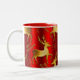 Golden Rentier am Roten Weihnachten Zweifarbige Tasse