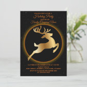 Golden Rentier Black Holidays Party Einladung (Stehend Vorderseite)