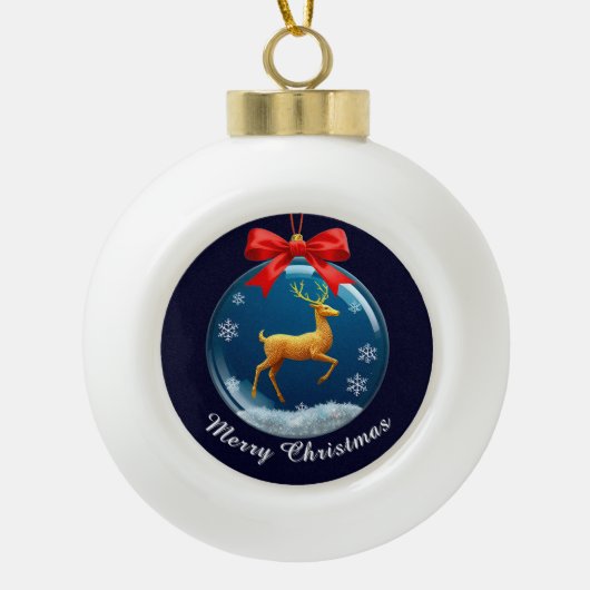 Golden Rentier Ornament mit Rotem Bow (Vorderseite)