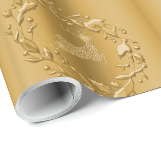Golden Rentier und Kraut Weihnachten Geschenkpapier (Rolleneckpunkt)
