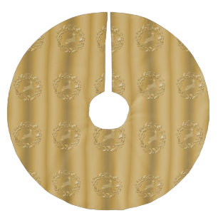 Golden Rentier und Kraut Weihnachten Polyester Weihnachtsbaumdecke