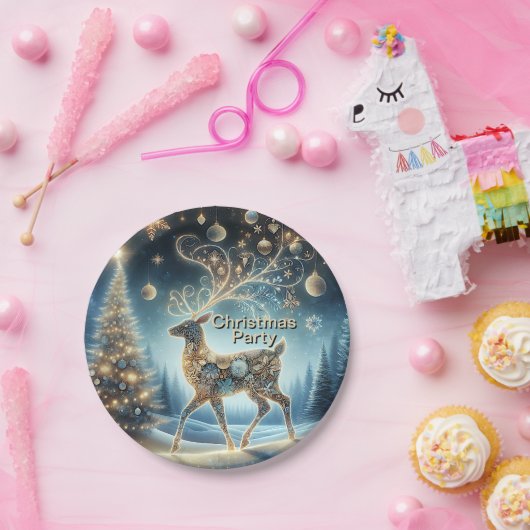 Golden Rentier Weihnachtsfeiern Pappteller (Party)