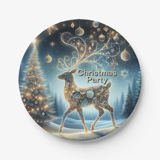 Golden Rentier Weihnachtsfeiern Pappteller (Vorderseite)