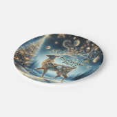 Golden Rentier Weihnachtsfeiern Pappteller (Schrägansicht)