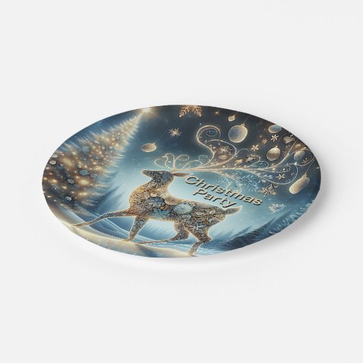 Golden Rentier Weihnachtsfeiern Pappteller (Schrägansicht)