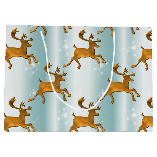 Golden Rentiers on Pale Aqua Große Geschenktüte (Rückseite)