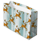 Golden Rentiers on Pale Aqua Große Geschenktüte (Rückseite Schrägansicht)