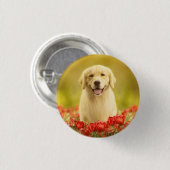 Golden Retirever in Roten Blume Button (Vorne & Hinten)