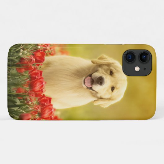 Golden Retirever in Roten Blume Case-Mate iPhone Hülle (Rückseite (Horizontal))