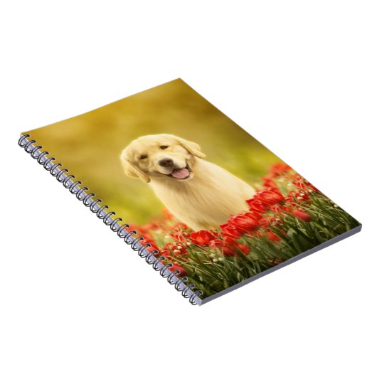 Golden Retirever in Roten Blume Notizblock (Rechte Seite)