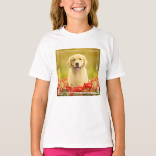 Golden Retirever in Roten Blume T-Shirt