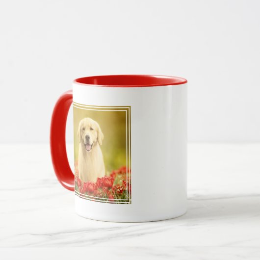 Golden Retirever in Roten Blume Tasse (Vorderseite Links)