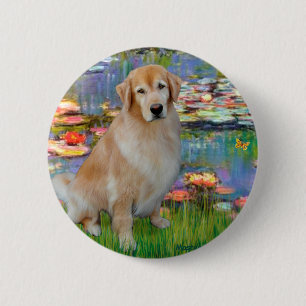 Golden Retriever #10 - Lilies #2 Button