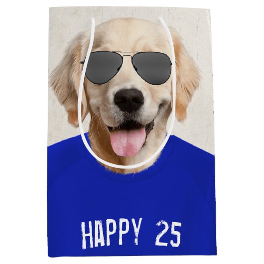 Golden Retriever 25. Geburtstag Mittlere Geschenkt Mittlere Geschenktüte (Vorderseite)