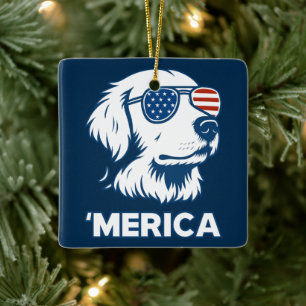 Golden Retriever 4. Juli Merica Keramikornament
