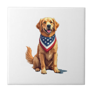 Golden Retriever 4. Juli Vintage Patriotisches T-S Fliese