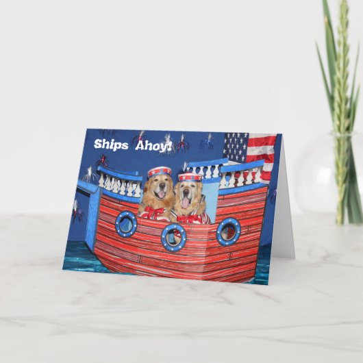 Golden Retriever 4th of July Ship Karte (Vorderseite)
