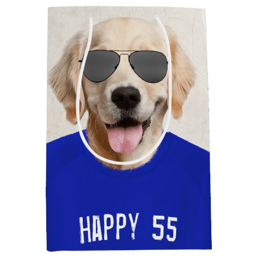 Golden Retriever 55. Geburtstag Mittlere Geschenkt Geschenktüte (Vorderseite)