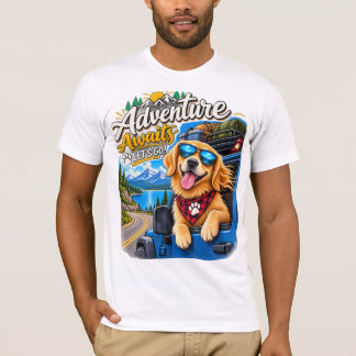 Golden Retriever Abenteuer Wartet Straßenreise T-Shirt
