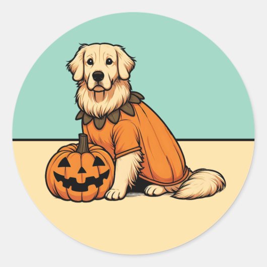 Golden Retriever als Pumpkin Fall Stickers verklei (Vorderseite)