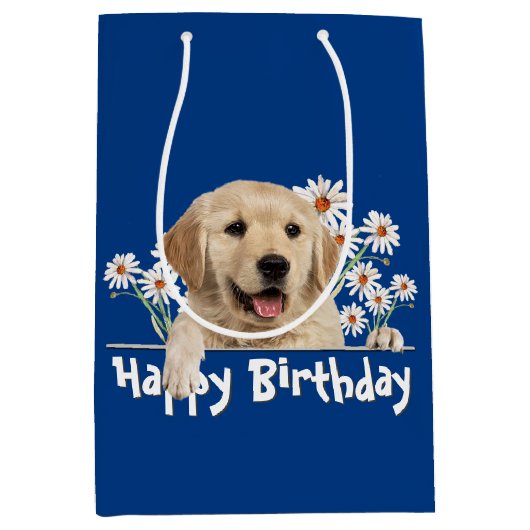 Golden Retriever am Geburtstag Mittlere Geschenktüte (Vorderseite)