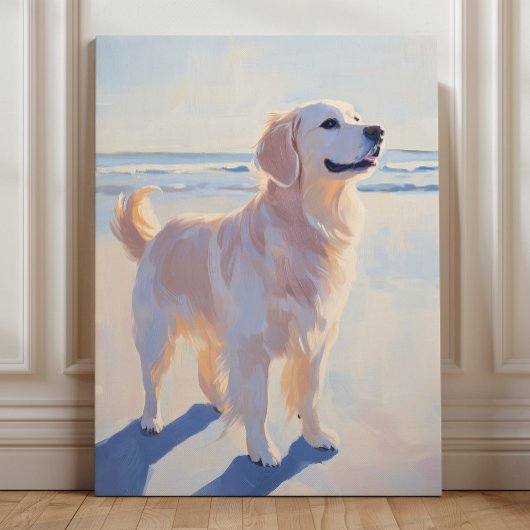 Golden Retriever am Strand Art Print Leinwanddruck
