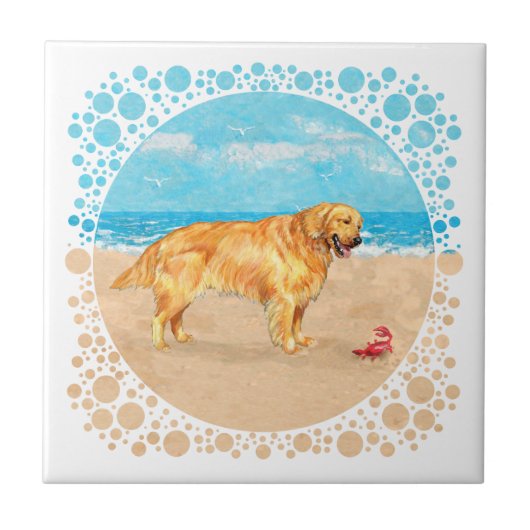 Golden Retriever am Strand Fliese (Vorderseite)