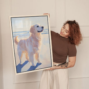 Golden Retriever am Strand Kunstprint Leinwanddruck