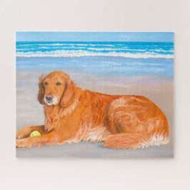 Golden Retriever am Strand mit Tennis Ball Puzzle