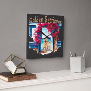 Golden Retriever am Strand Quadratische Wanduhr